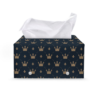 Vintage Crown Pattern Print Leather Tissue Box Cover