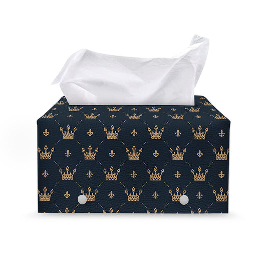 Vintage Crown Pattern Print Leather Tissue Box Cover