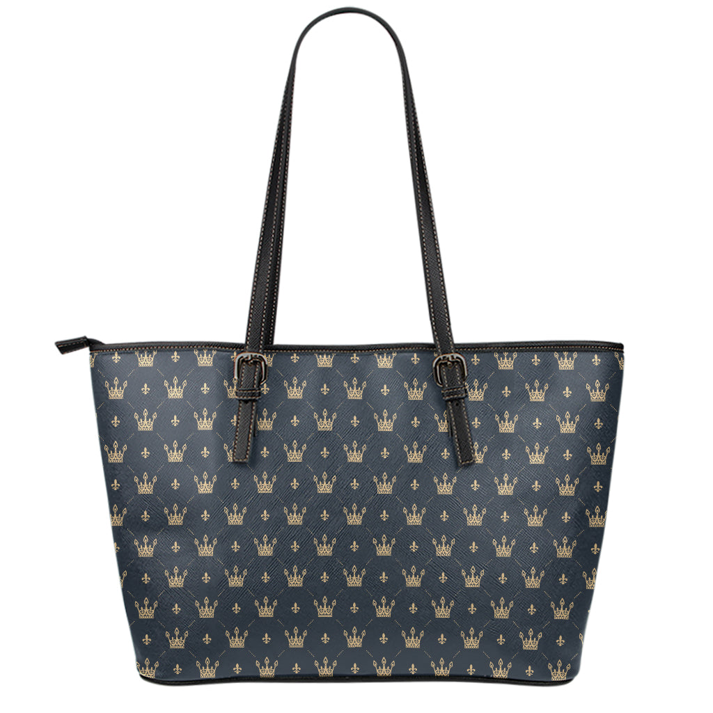 Vintage Crown Pattern Print Leather Tote Bag