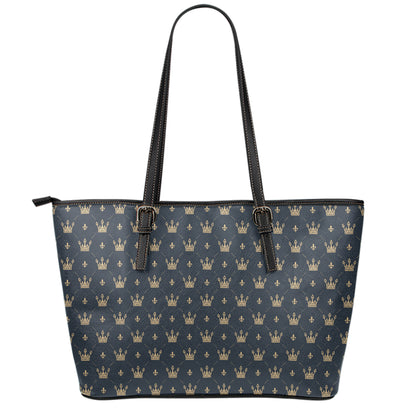 Vintage Crown Pattern Print Leather Tote Bag
