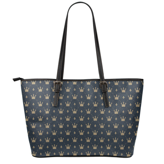 Vintage Crown Pattern Print Leather Tote Bag