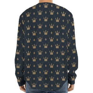 Vintage Crown Pattern Print Long Sleeve Baseball Jersey