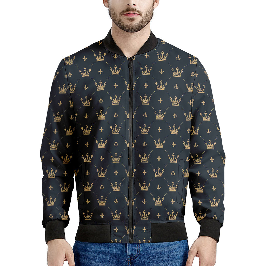 Vintage Crown Pattern Print Men's Bomber Jacket