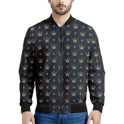 Vintage Crown Pattern Print Men's Bomber Jacket