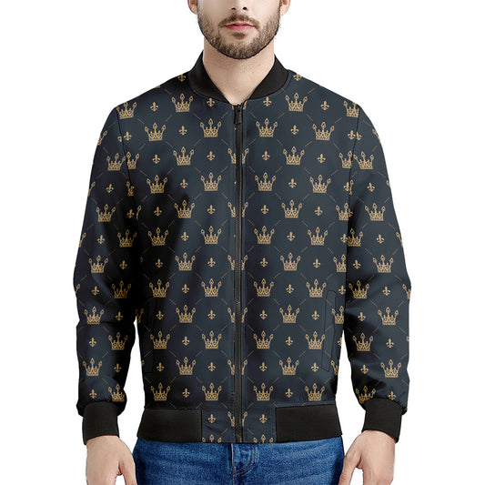 Vintage Crown Pattern Print Men's Bomber Jacket
