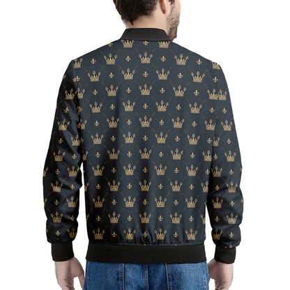 Vintage Crown Pattern Print Men's Bomber Jacket