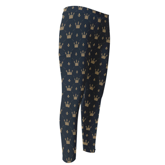 Vintage Crown Pattern Print Men's Compression Pants
