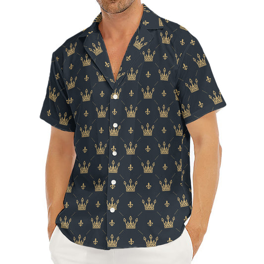 Vintage Crown Pattern Print Men's Deep V-Neck Shirt