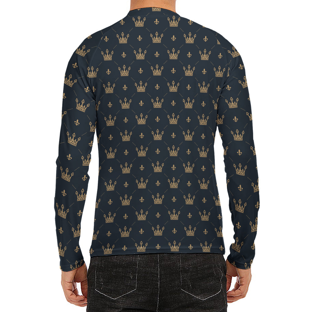 Vintage Crown Pattern Print Men's Long Sleeve Rash Guard
