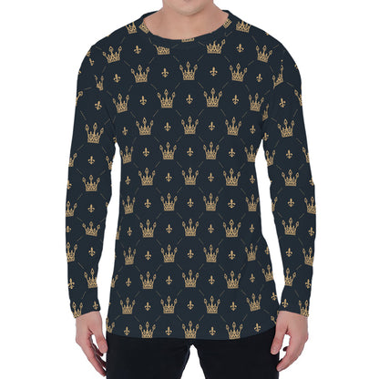 Vintage Crown Pattern Print Men's Long Sleeve T-Shirt
