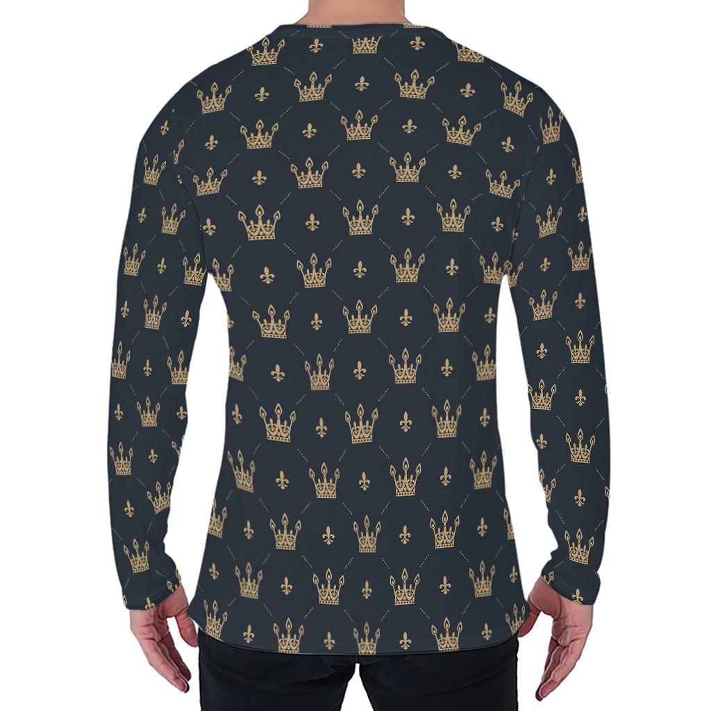 Vintage Crown Pattern Print Men's Long Sleeve T-Shirt