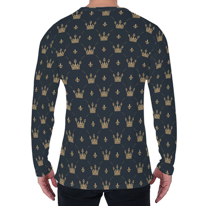Vintage Crown Pattern Print Men's Long Sleeve T-Shirt