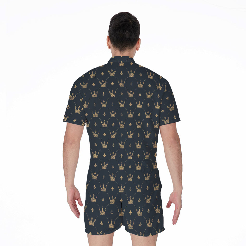 Vintage Crown Pattern Print Men's Rompers