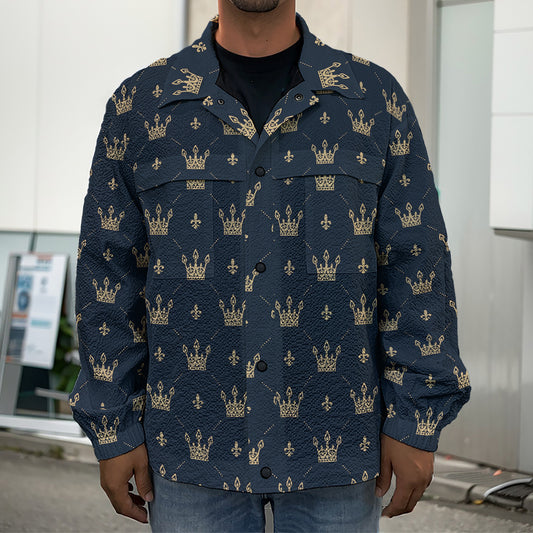 Vintage Crown Pattern Print Men's Shirt Jacket