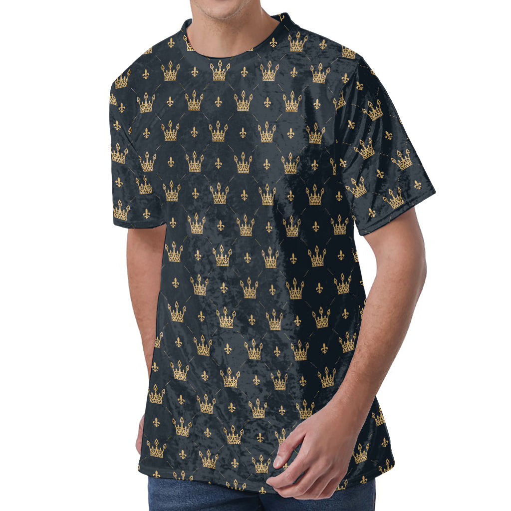 Vintage Crown Pattern Print Men's Velvet T-Shirt
