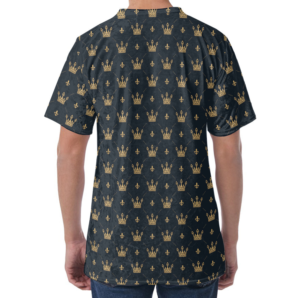Vintage Crown Pattern Print Men's Velvet T-Shirt