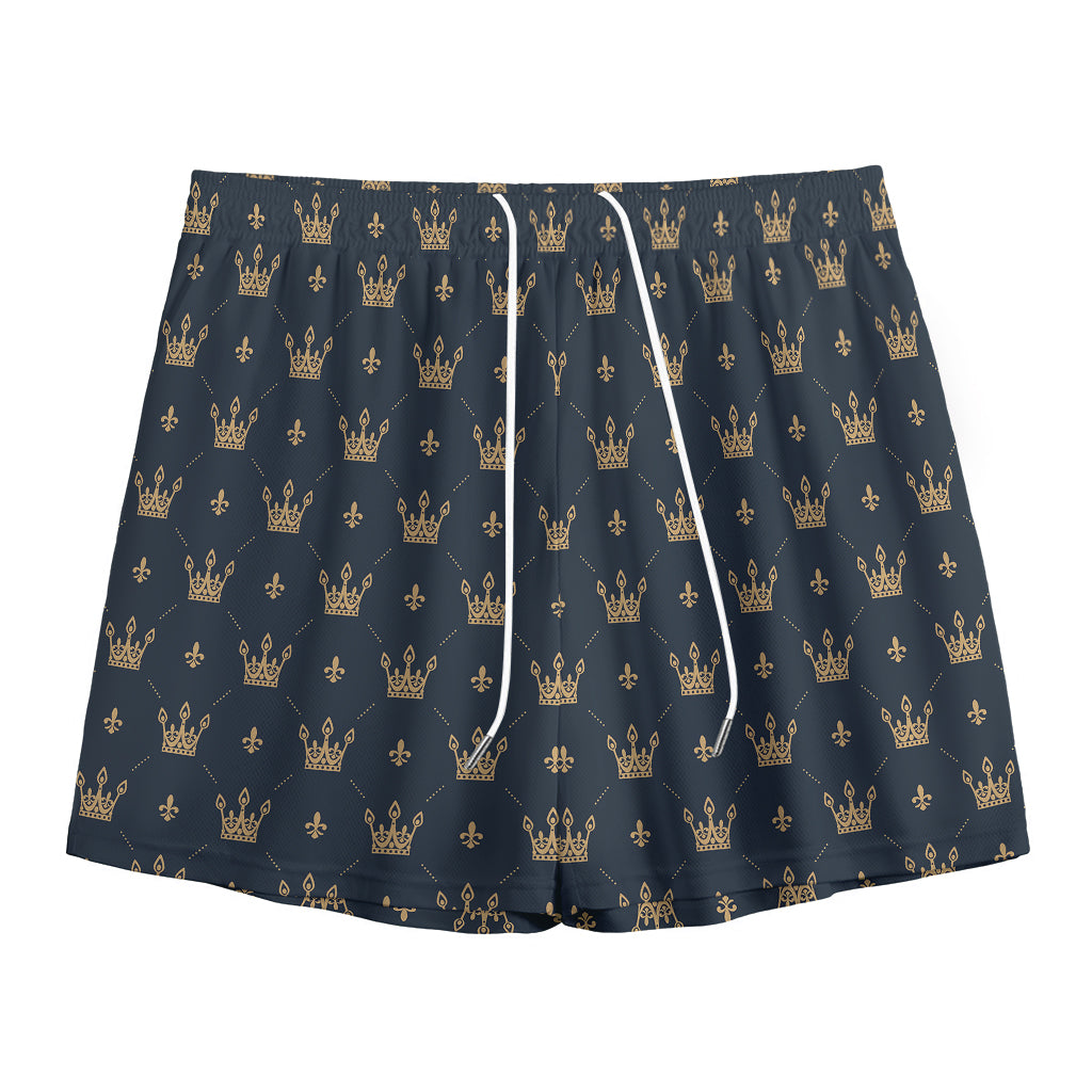 Vintage Crown Pattern Print Mesh Shorts