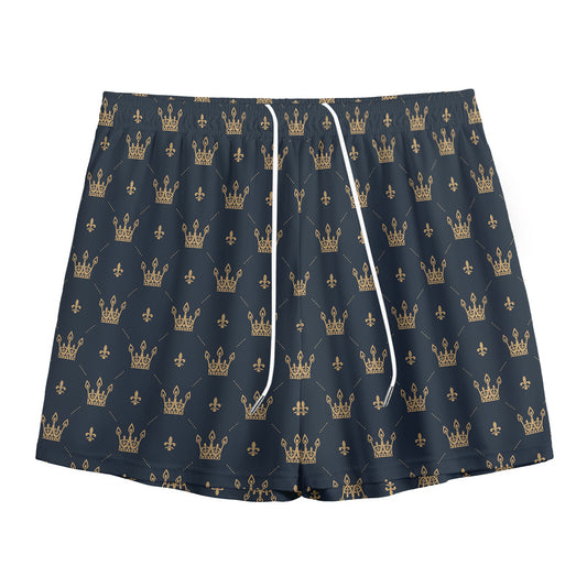 Vintage Crown Pattern Print Mesh Shorts