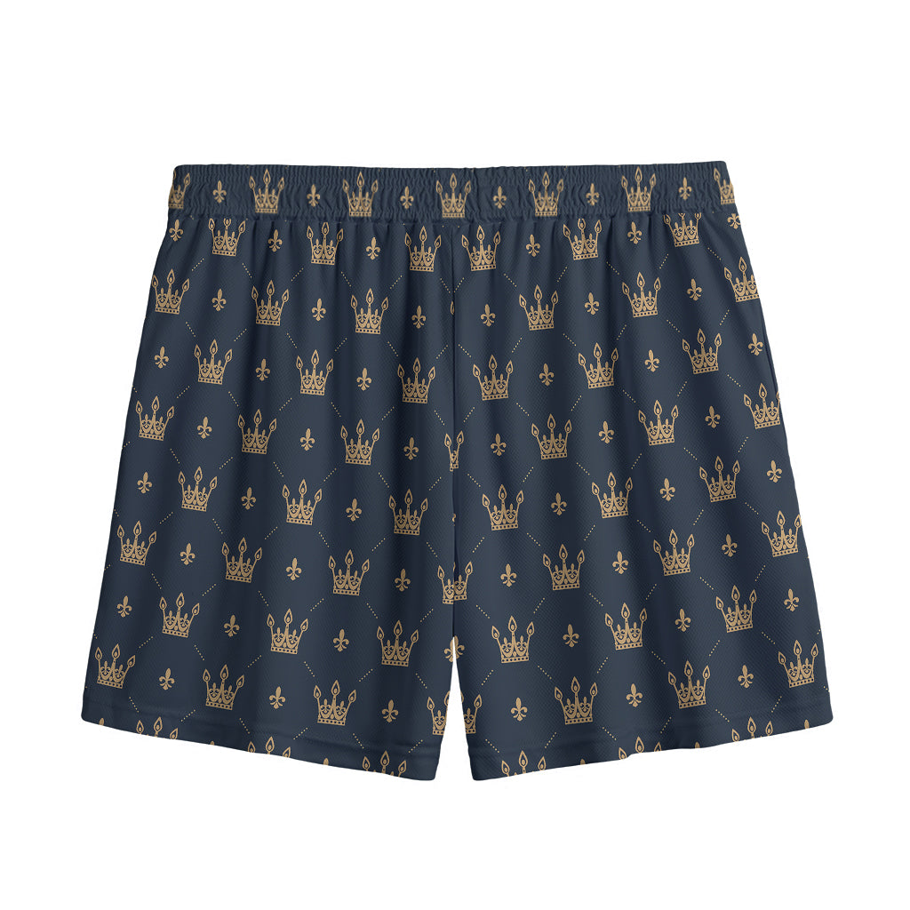 Vintage Crown Pattern Print Mesh Shorts