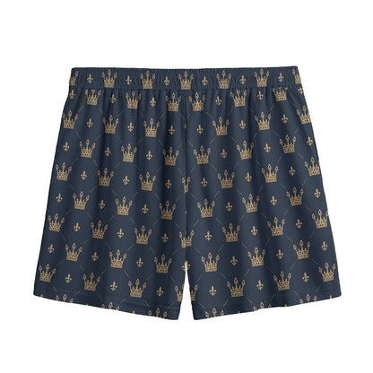 Vintage Crown Pattern Print Mesh Shorts