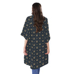 Vintage Crown Pattern Print Open Front Beach Cover Up