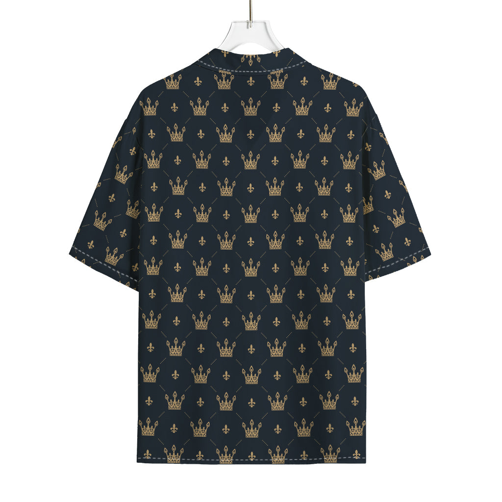 Vintage Crown Pattern Print Rayon Hawaiian Shirt
