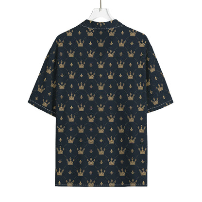 Vintage Crown Pattern Print Rayon Hawaiian Shirt