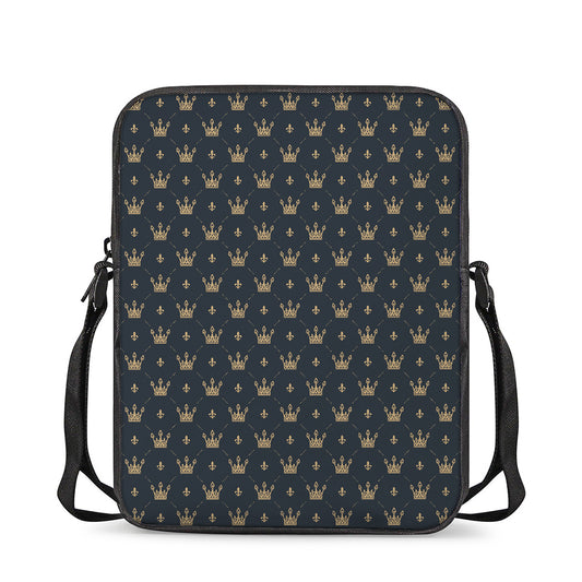 Vintage Crown Pattern Print Rectangular Crossbody Bag