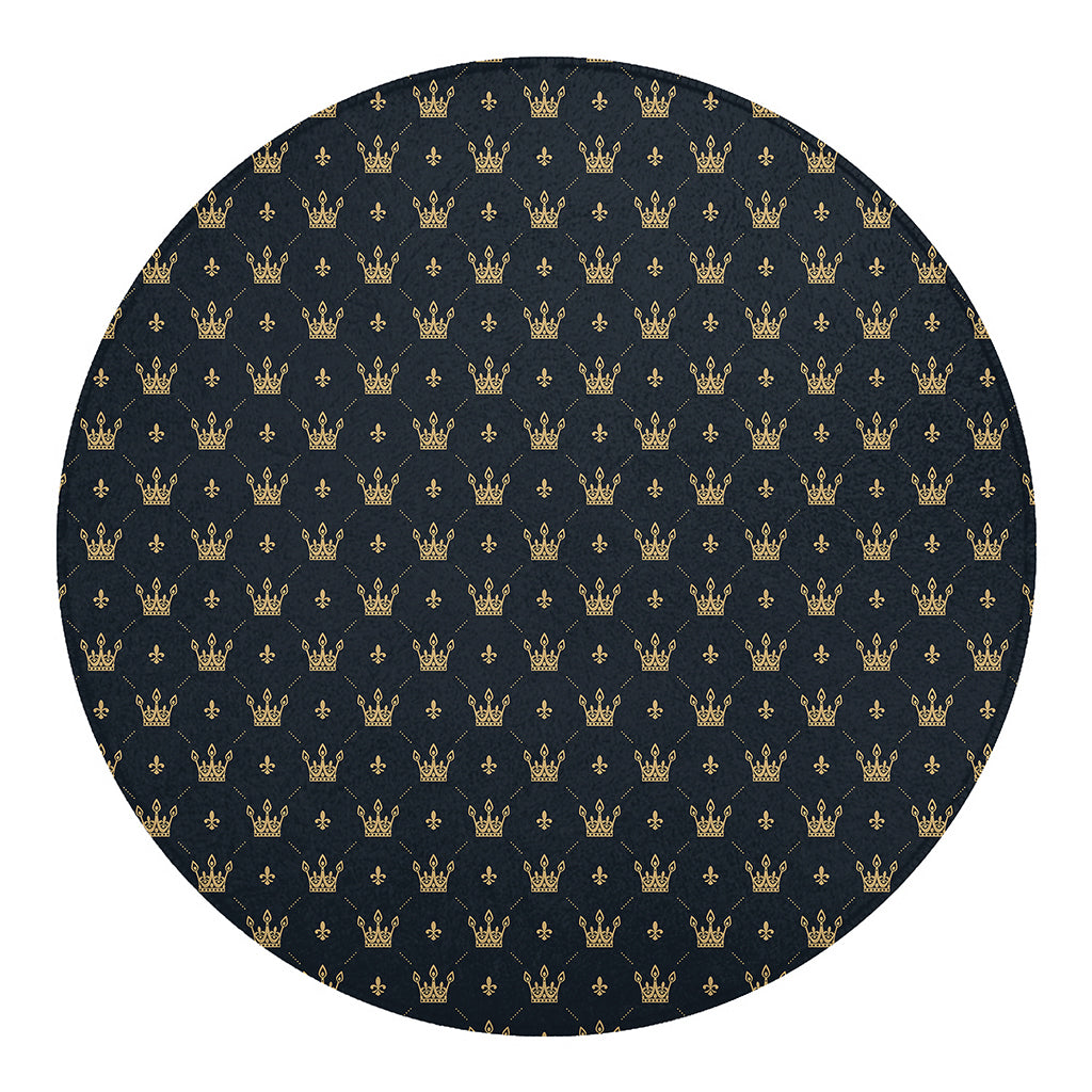Vintage Crown Pattern Print Round Blanket