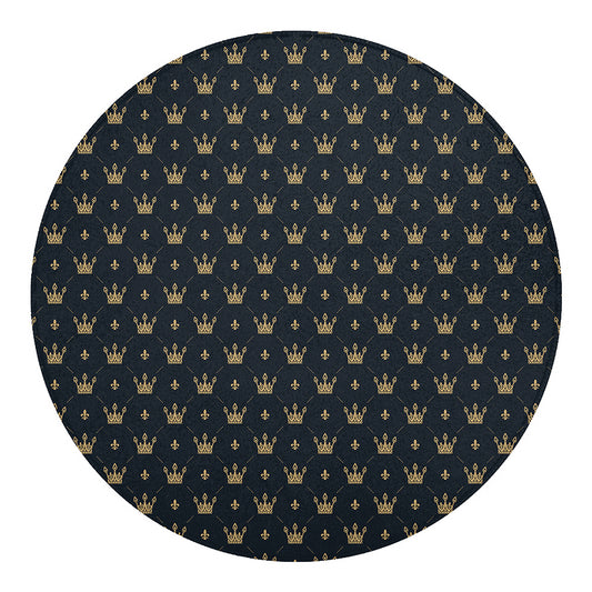 Vintage Crown Pattern Print Round Blanket