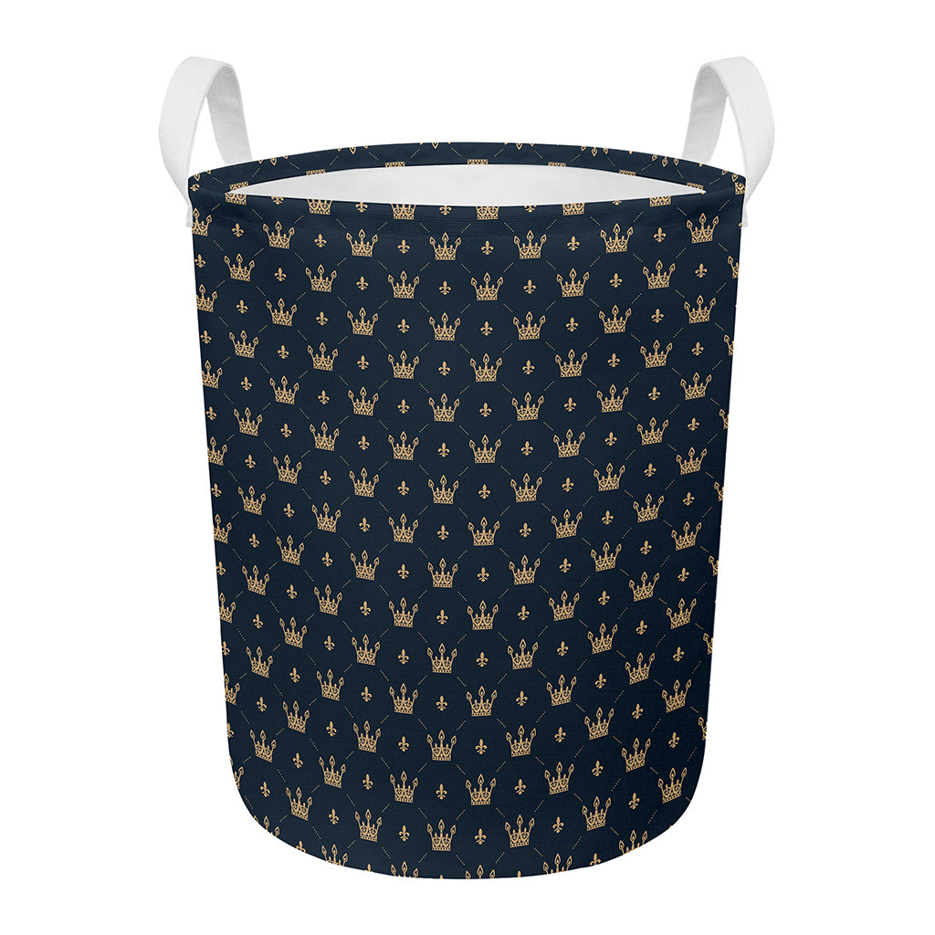Vintage Crown Pattern Print Round Laundry Basket
