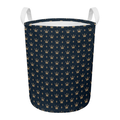 Vintage Crown Pattern Print Round Laundry Basket
