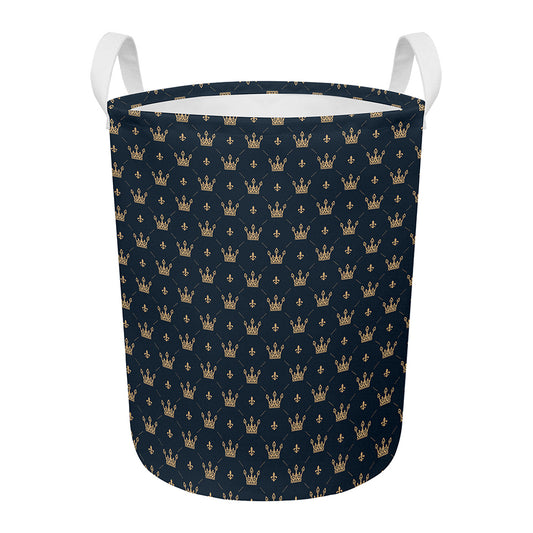 Vintage Crown Pattern Print Round Laundry Basket