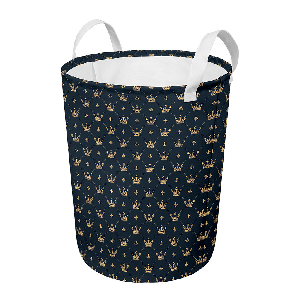 Vintage Crown Pattern Print Round Laundry Basket