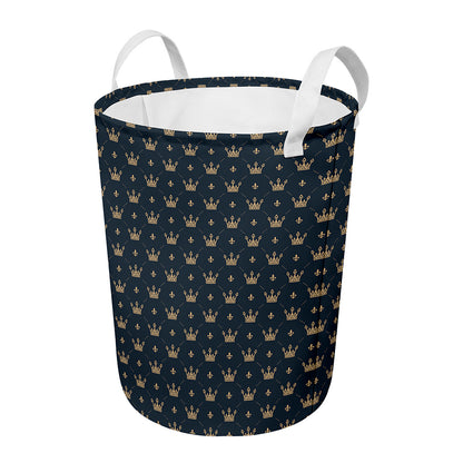 Vintage Crown Pattern Print Round Laundry Basket
