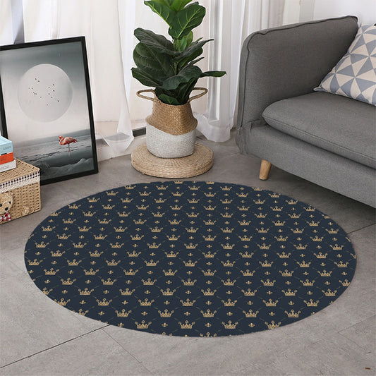 Vintage Crown Pattern Print Round Rug