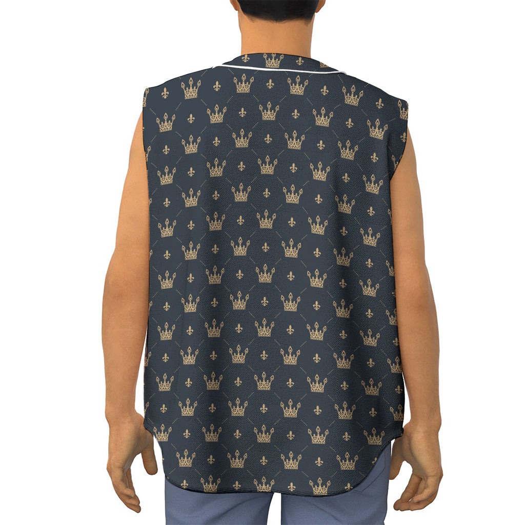 Vintage Crown Pattern Print Sleeveless Baseball Jersey