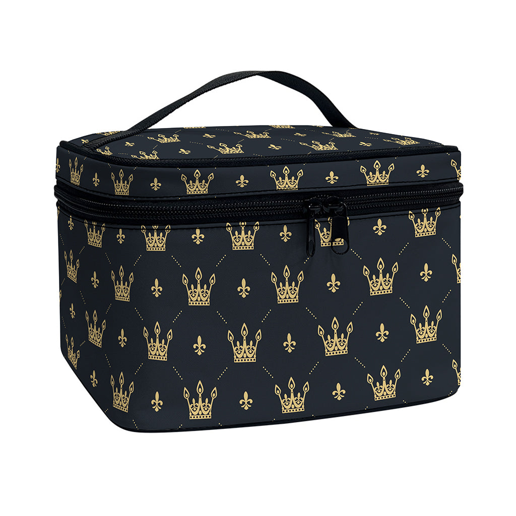 Vintage Crown Pattern Print Travel Makeup Bag