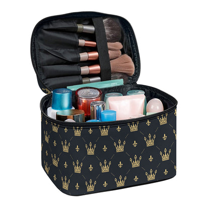 Vintage Crown Pattern Print Travel Makeup Bag