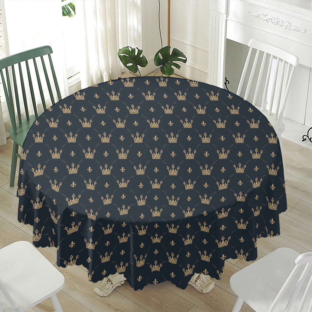 Vintage Crown Pattern Print Waterproof Round Tablecloth