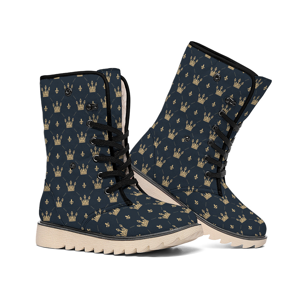 Vintage Crown Pattern Print Winter Boots