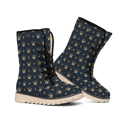 Vintage Crown Pattern Print Winter Boots