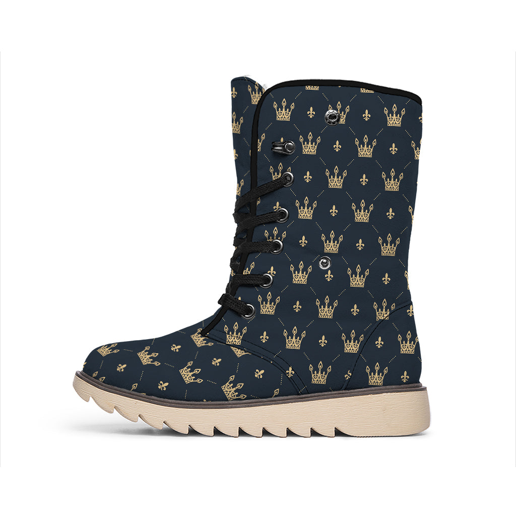 Vintage Crown Pattern Print Winter Boots