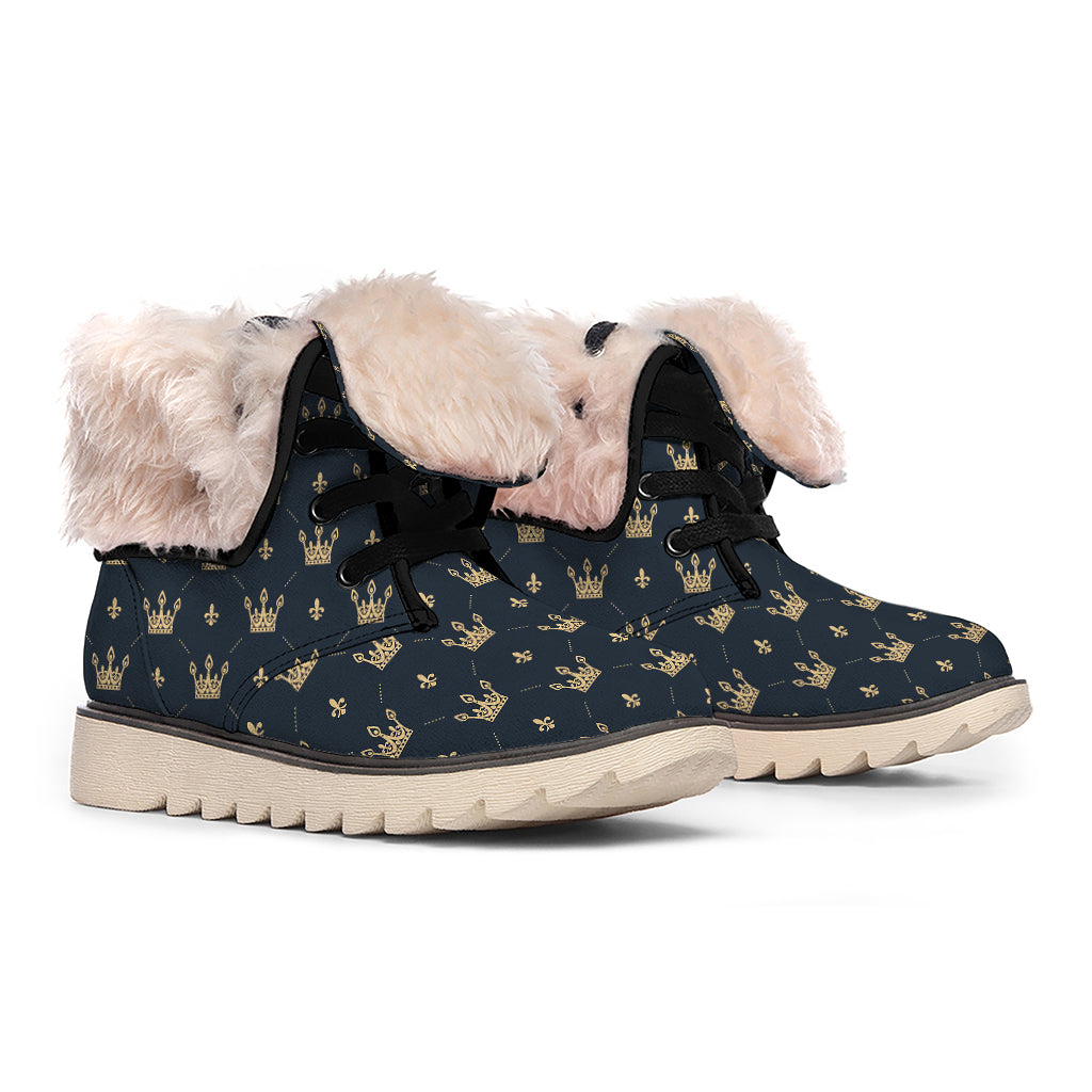 Vintage Crown Pattern Print Winter Boots