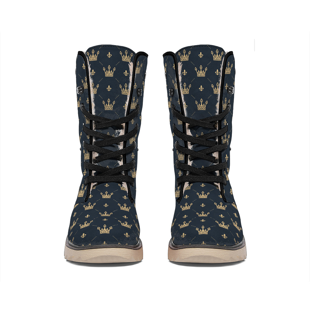 Vintage Crown Pattern Print Winter Boots