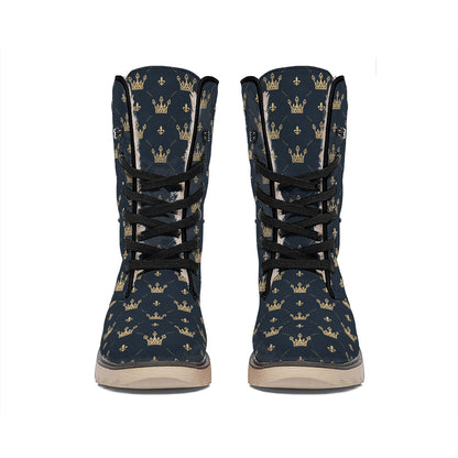 Vintage Crown Pattern Print Winter Boots