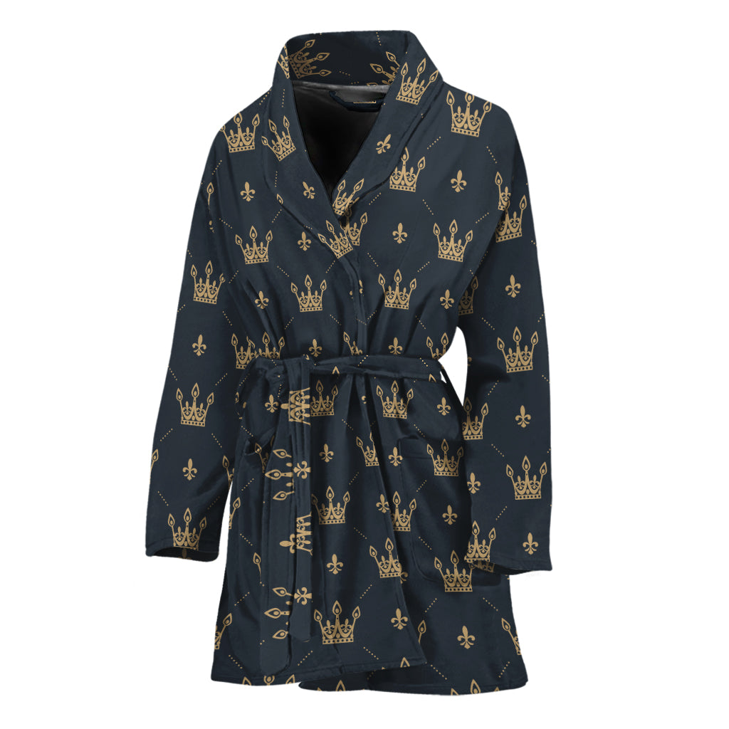 Vintage Crown Pattern Print Women's Bathrobe