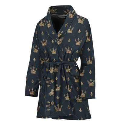 Vintage Crown Pattern Print Women's Bathrobe