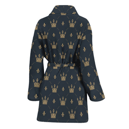 Vintage Crown Pattern Print Women's Bathrobe