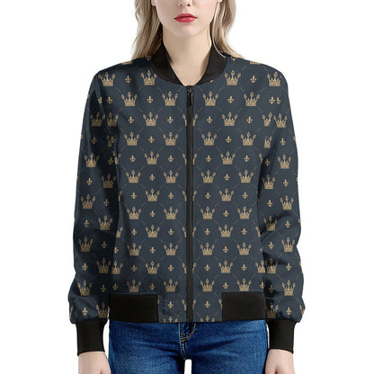 Vintage Crown Pattern Print Women's Bomber Jacket